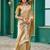 Gold soft shimmer chiffon embroidery work designer party wear festive saree with unstitched blouse piece