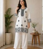 Trendy rayon cotton embroidered co-ord set for women