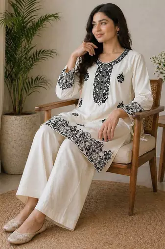 Trendy rayon cotton embroidered co-ord set for women