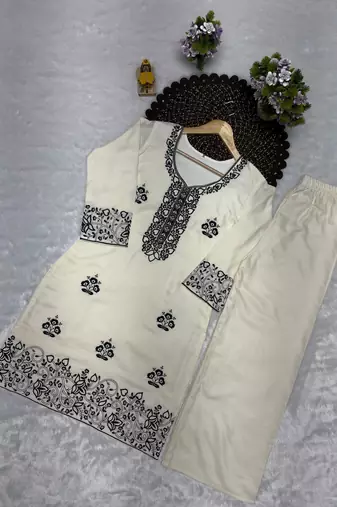Trendy rayon cotton embroidered co-ord set for women