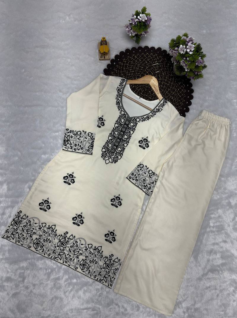 Trendy rayon cotton embroidered co-ord set for women