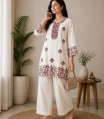 Trendy rayon cotton embroidered co-ord set for women