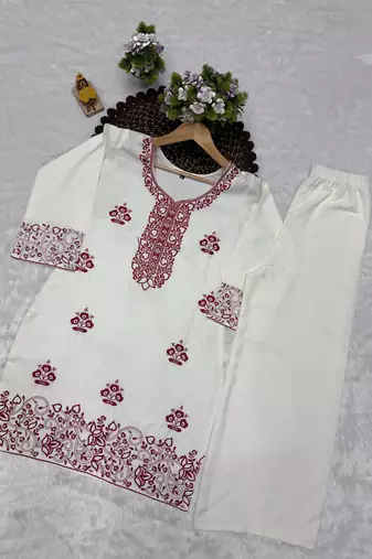 Trendy rayon cotton embroidered co-ord set for women