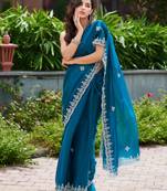 Morpich shimmer chiffon embroidery saree with unstitched blouse piece