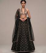black embroidered raw silk lehenga set