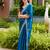 Turquoise soft shimmer chiffon embroidery work designer party wear festive saree with unstitched blouse piece