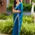 Turquoise soft shimmer chiffon embroidery work designer party wear festive saree with unstitched blouse piece