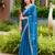 Turquoise soft shimmer chiffon embroidery work designer party wear festive saree with unstitched blouse piece