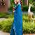 Turquoise soft shimmer chiffon embroidery work designer party wear festive saree with unstitched blouse piece