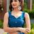 Turquoise soft shimmer chiffon embroidery work designer party wear festive saree with unstitched blouse piece