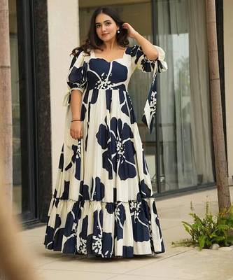 Printed cambric cotton full flaired gown 1