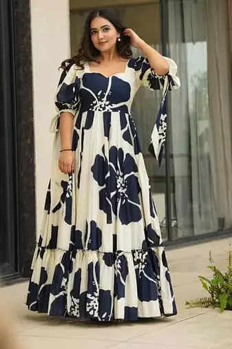 Printed cambric cotton full flaired gown