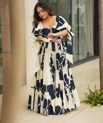 Printed cambric cotton full flaired gown 2