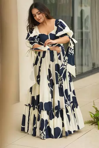 Printed cambric cotton full flaired gown