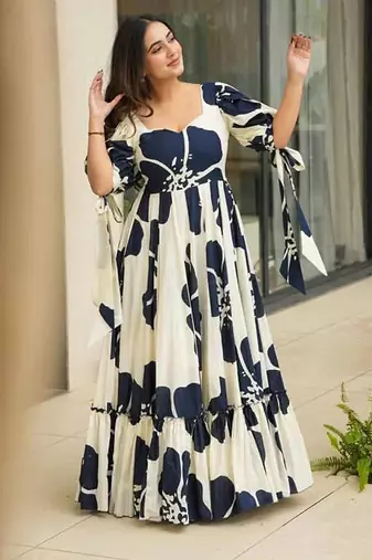 Printed cambric cotton full flaired gown
