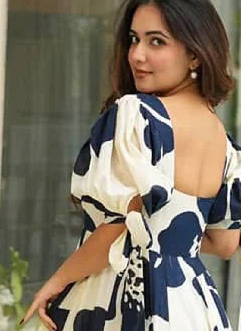 Printed cambric cotton full flaired gown