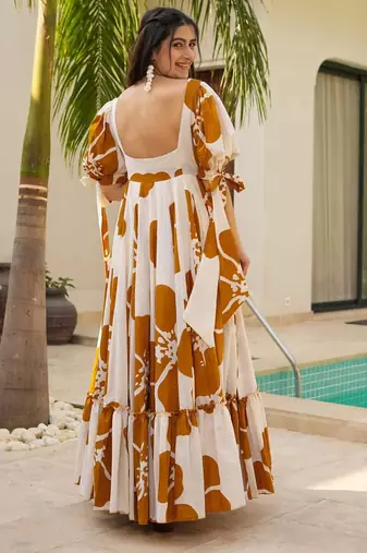Printed cambric cotton full flaired gown