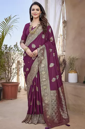 Wine soft pure pethani silk with jari weave work designer party wear festive saree with unstitched blouse piece