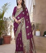 Wine pure pethani silk with jari weave saree with unstitched blouse piece