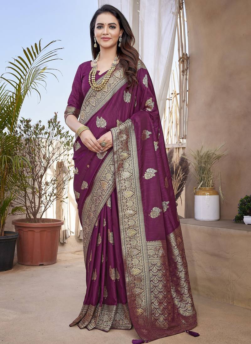 Wine soft pure pethani silk with jari weave work designer party wear festive saree with unstitched blouse piece