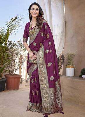 Wine pethani silk with zari weave saree with unstitched blouse piece 2