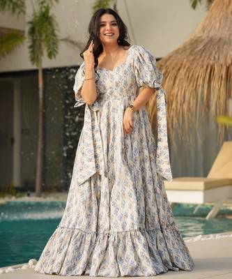 Printed cambric cotton full flaired gown 1