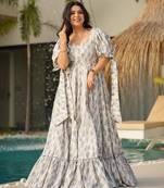 Printed cambric cotton full flaired gown