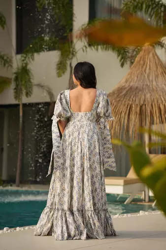 Printed cambric cotton full flaired gown