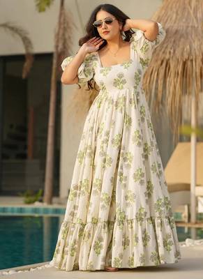 Printed cambric cotton full flaired gown 1