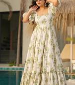 Printed cambric cotton full flaired gown