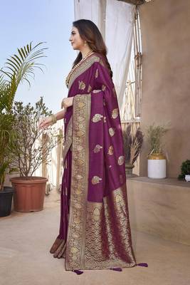 Wine pethani silk with zari weave saree with unstitched blouse piece 4
