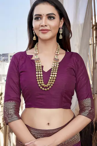 Wine pethani silk with zari weave saree with unstitched blouse piece