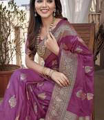 Purple silk blend with zari weave saree with unstitched blouse piece