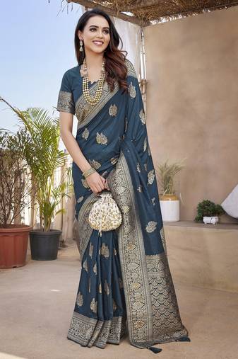 Morpich soft  silk blend with zari weave work designer party wear festive saree with unstitched blouse piece