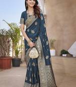 Morpich silk blend with zari weave saree with unstitched blouse piece