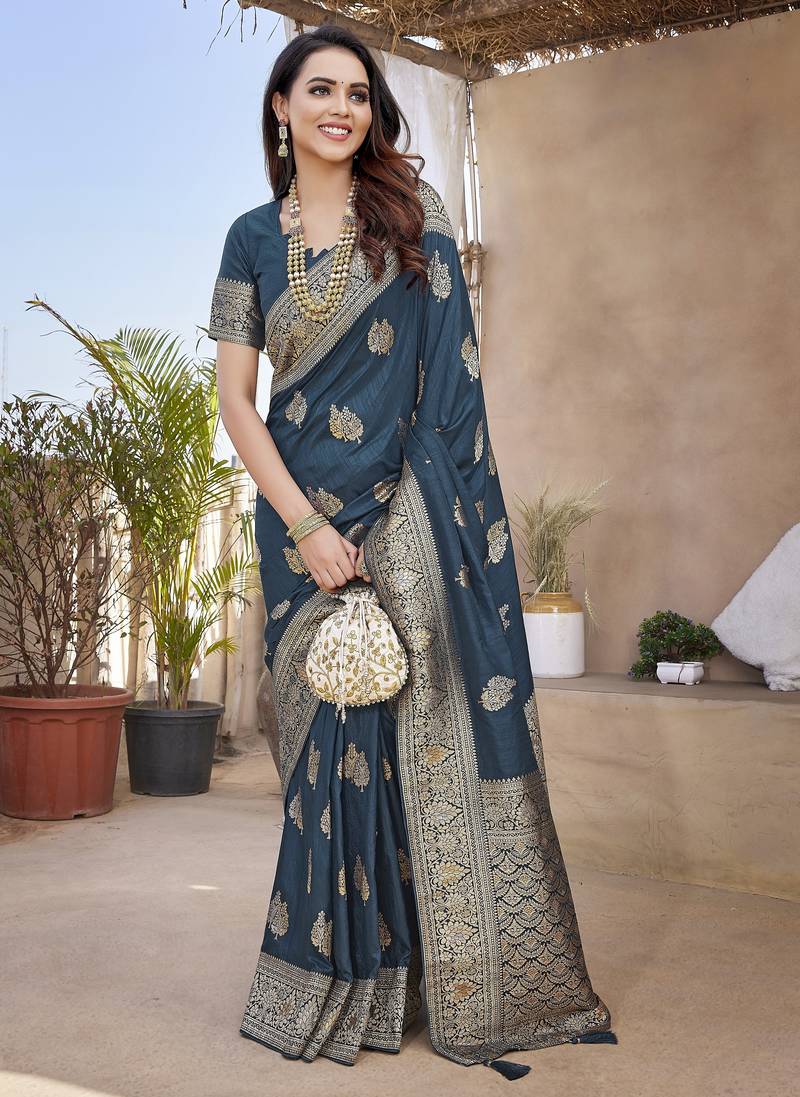 Morpich soft  silk blend with zari weave work designer party wear festive saree with unstitched blouse piece