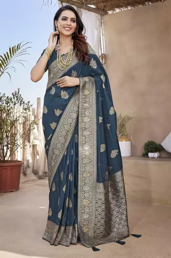 Morpich silk blend with zari weave saree with unstitched blouse piece