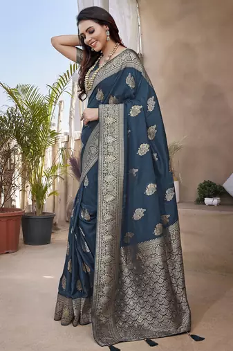 Morpich silk blend with zari weave saree with unstitched blouse piece