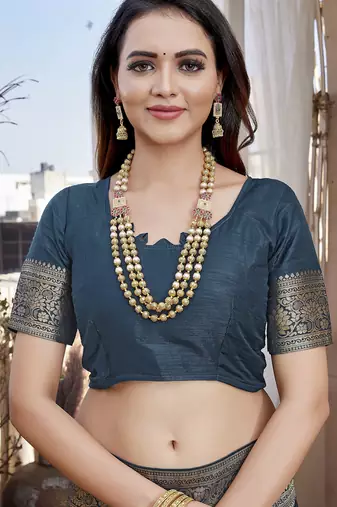 Morpich silk blend with zari weave saree with unstitched blouse piece