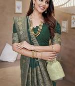 Green silk blend with zari weave saree with unstitched blouse piece