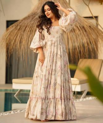 Printed cambric cotton full flaired gown 1