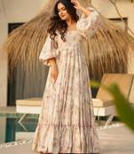 Printed cambric cotton full flaired gown