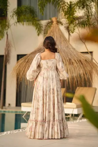 Printed cambric cotton full flaired gown