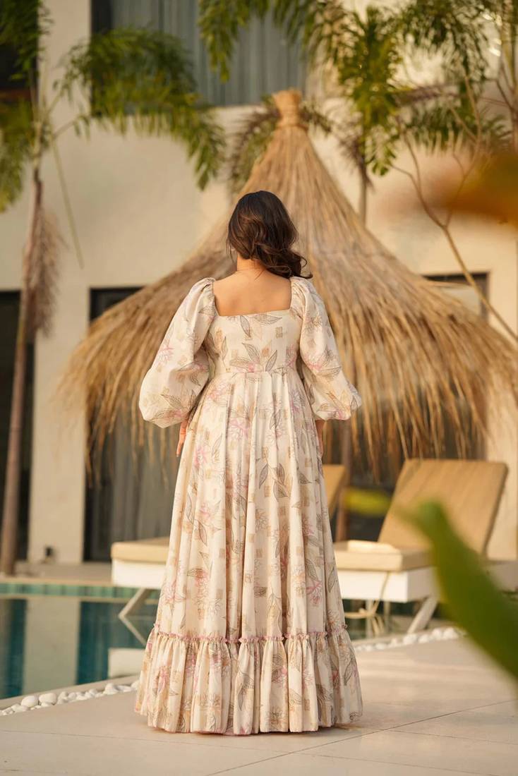 Printed cambric cotton full flaired gown