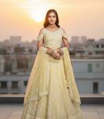 Yellow Net Embroidered Lehenga Choli Set With Dupatta And Blouse Piece