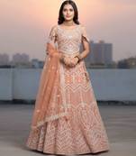 Orange Net Embroidered Lehenga Choli Set With Dupatta And Blouse Piece