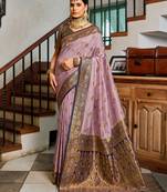 Lavender silk blend with woven saree with unstitched blouse piece