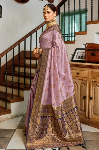 Lavender silk blend with woven saree with unstitched blouse piece