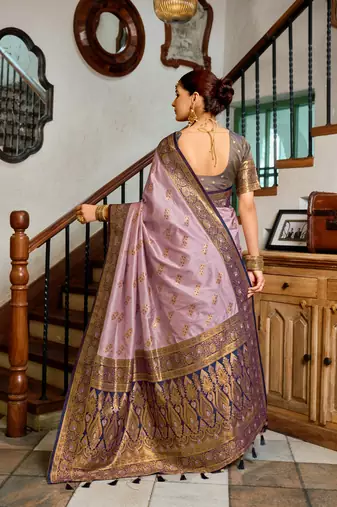 Lavender silk blend with woven saree with unstitched blouse piece