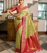 Pista pink silk blend with woven saree with unstitched blouse piece